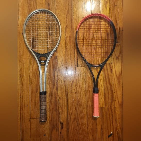 Two Vintage 1981 Prince /R 4 Tennis Racquet Silver Black And Red - Picture 1 of 7